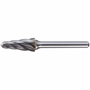 Twisted metal drill bit with a cylindrical shank shown in side view for metal drilling
