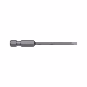 Long metal flat-head screwdriver bit with hex base and long shaft