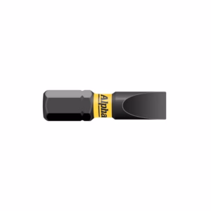 Black marker/highlighter with a gray cap and a yellow Alpha band, shown horizontally for highlighting text in documents.