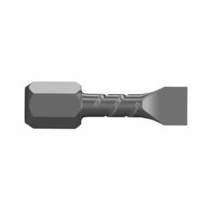 Twist drill bit with hex shank and helical flutes, cutting end on the right, used for drilling metal.