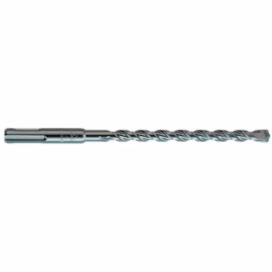 Long, straight twist drill bit with spiral flutes for metalworking, facing left to right across the image