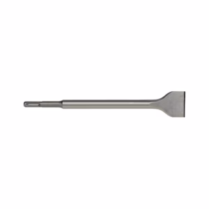 Long metal scraper tool with a flat wide blade on the right and a slim handle on the left.