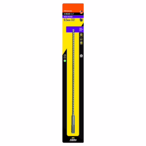 Packaging for a 6.5 mm concrete drill bit (REO head) with a long silver twisted bit on a yellow and black card; Alpha branding at bottom.