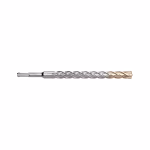 Twist drill bit for metal with helical flutes and sharp tip, horizontal orientation