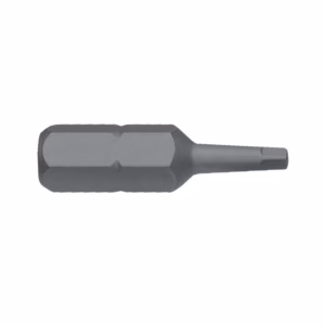 Double-ended screwdriver bit with a hex shank and two different bit ends for driving screws.