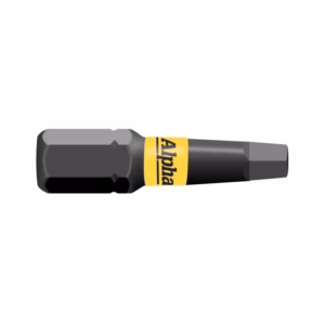 Hex screwdriver bit with a yellow Alpha branding band around the handle area.