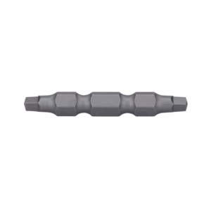 Metal multi-bit screwdriver shaft with several interchangeable hex/bit sections lined up in a row