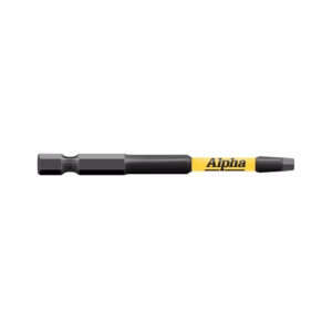 Hex screwdriver bit with a yellow Alpha branding label and black shaft, a tool accessory for driving screws.