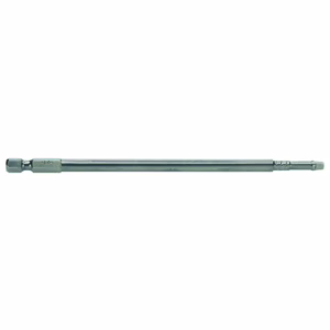 Long metal socket wrench extension bar with square drive on one end and a small connector on the other