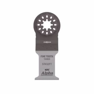 Oscillating tool blade accessory for timber cutting, Alpha Fine Tooth Timber (STH32FT) with star-shaped mounting gear