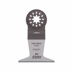 Oscillating multi-tool blade with fine tooth timber teeth and StarLock mount, Alpha brand.