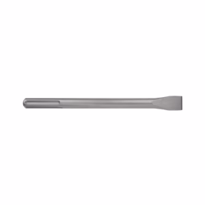 Long metal hand tool with a flat, angled blade on one end, likely used for scraping or chiseling.