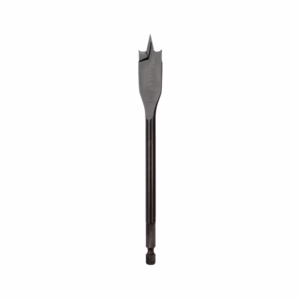 Long metal drill bit with a split-point tip and hexagonal shank.