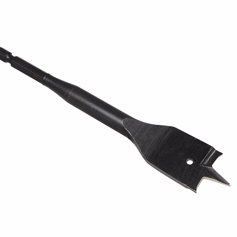 TS08-22_3 - Alpha Tools Black-handled tool with a flat, spear-shaped metal blade and a small hole near the base, likely a chisel-like tip for scraping or cutting.