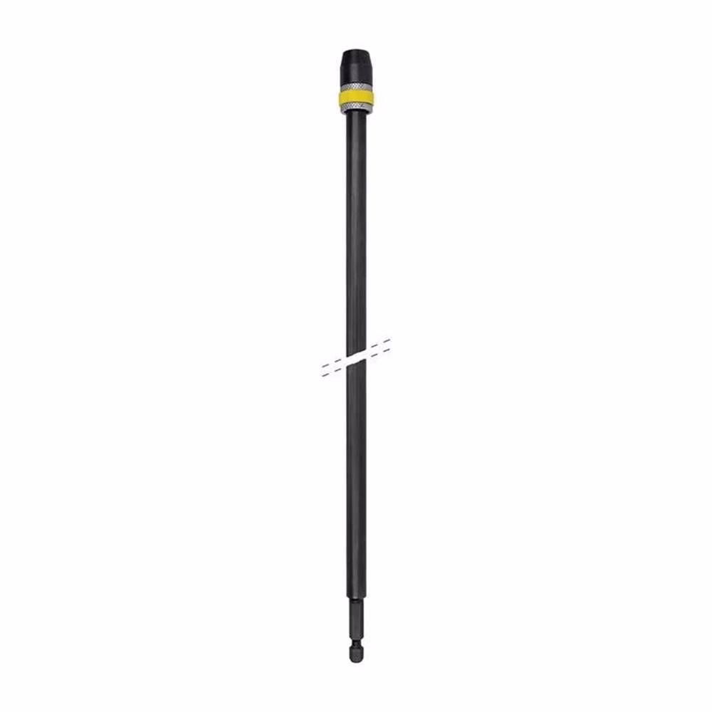 TS08-QREXT450_00 - Alpha Tools Long black cylindrical rod with a yellow-and-black cap at the top and a small connector at the bottom, likely an actuator or shock absorber component