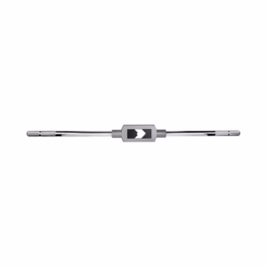 Long metal rod with a central gray block featuring two white arrows, a precision mechanical component