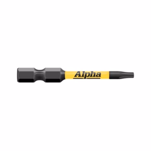 Long screwdriver-style tool with a yellow Alpha-labeled body and a black tip, showing two large interchangeable bit heads on the left.