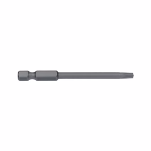 Interchangeable screwdriver bit with a hex shank and long steel bit extending to the tip.