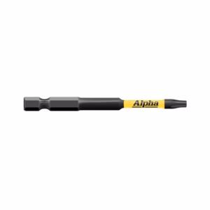 Interchangeable screwdriver with black handle and a yellow Alpha branding band