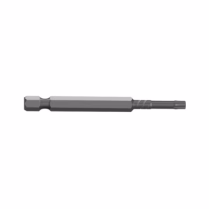 Screwdriver/drill bit with a hex shank and tapered tip designed for driving screws.