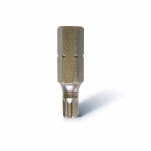 Torx screwdriver bit standing upright on a white background