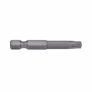 Metal screwdriver bit with a hex shank on the left and a Torx tip on the right for driving Torx screws.