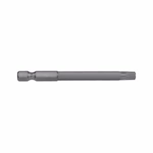 Horizontal single metal screw/ drill bit with hex shank, used for driving or drilling.