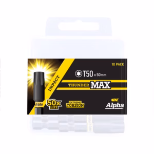 10-pack Alpha Thunder Max T50 50mm dart tips in black and yellow packaging