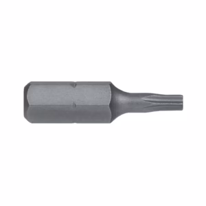 Interchangeable screwdriver bit with a hex shank and a narrow bit tip for driving screws.