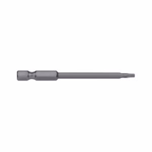 Long screwdriver bit with a hex shank designed for use in a drill or driver