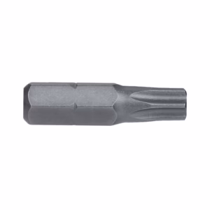 Torx screwdriver bit (star-shaped) made of gray metal used with a driver tool.