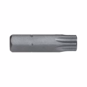 Metal drill bit with two cutting flutes visible at the tip, shown in grayscale.