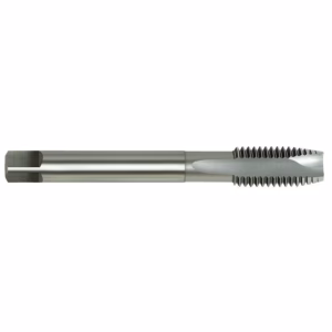CNC thread milling cutter with a smooth shank and helical flutes for cutting threads in metal, shown horizontally.