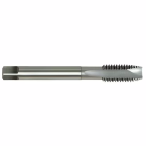 Long metal threading tap with multi-flute cutting end, used to cut internal threads inside holes in metal parts