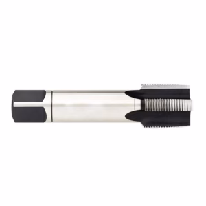Metal cylindrical tool with dark end caps and a serrated, comb-like section on the right side.