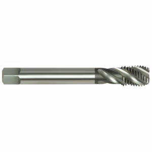 Metal end mill cutting tool with spiral flutes on one end and a smooth cylindrical shank, used for milling metal.