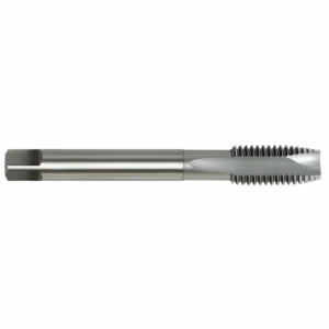 Metal threading tap: cylindrical tool with fluted cutting end and smooth shank used to cut internal threads in metal holes.