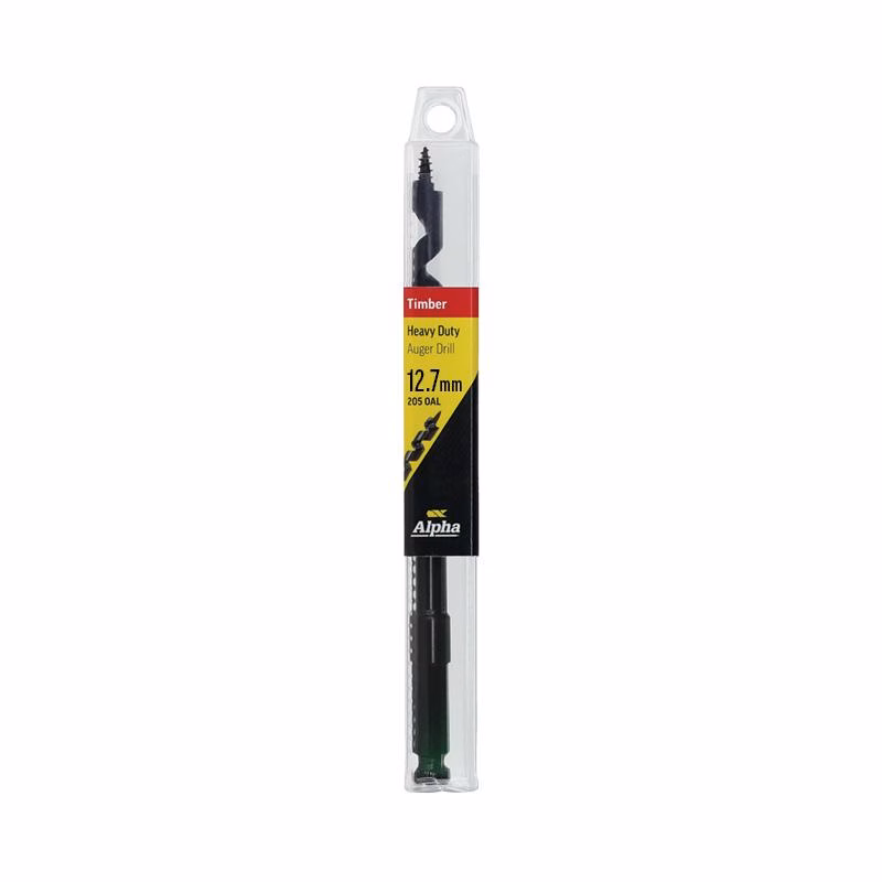 WAH127205_2 - Alpha Tools Heavy-duty timber auger drill bit in clear plastic packaging with yellow label underneath