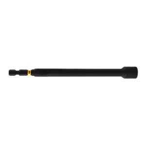 Black socket wrench extension with a yellow band near the drive end and a square/hex tip at the left end