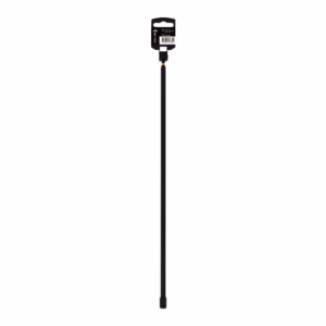 Long black telescoping pole with a small packaged attachment at the top and a rectangular product tag attached.