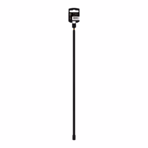 Black camera monopod with a packaged top label and a rubber foot at the bottom.