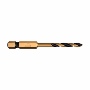 Gold-coated 4mm twist drill bit with helical flutes, used for drilling metal or wood materials