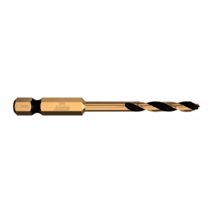 Gold-coated twist drill bit with 4.5 mm hex shank and Alpha branding.