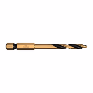 Gold-coated twist drill bit with black flutes and hex shank, 5.5 mm diameter (Alpha brand).