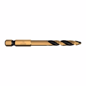 Gold-coated twist drill bit with black flutes, 6 mm diameter, for metal drilling (brand marked on shank).