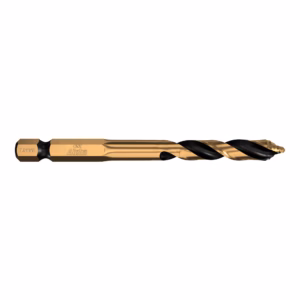 7.5 mm twist drill bit with gold coating and black flutes, shown in side view, used for drilling metal.