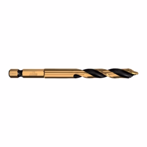 Gold-coated twist drill bit with black spiral for metal drilling (tool for creating holes)