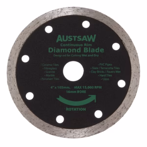 Austsaw - 103mm (4in) Diamond Blade Continuous Rim - 16mm Bore - Continuous