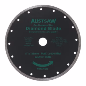 Austsaw - 125mm (5in) Diamond Blade Continuous Rim - 22.2mm Bore - Continuous