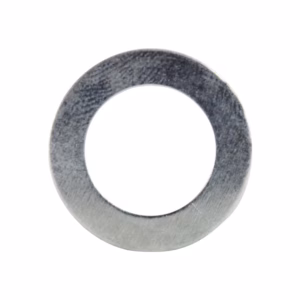 Silver metal washer: flat circular ring with a central hole, viewed from the front.